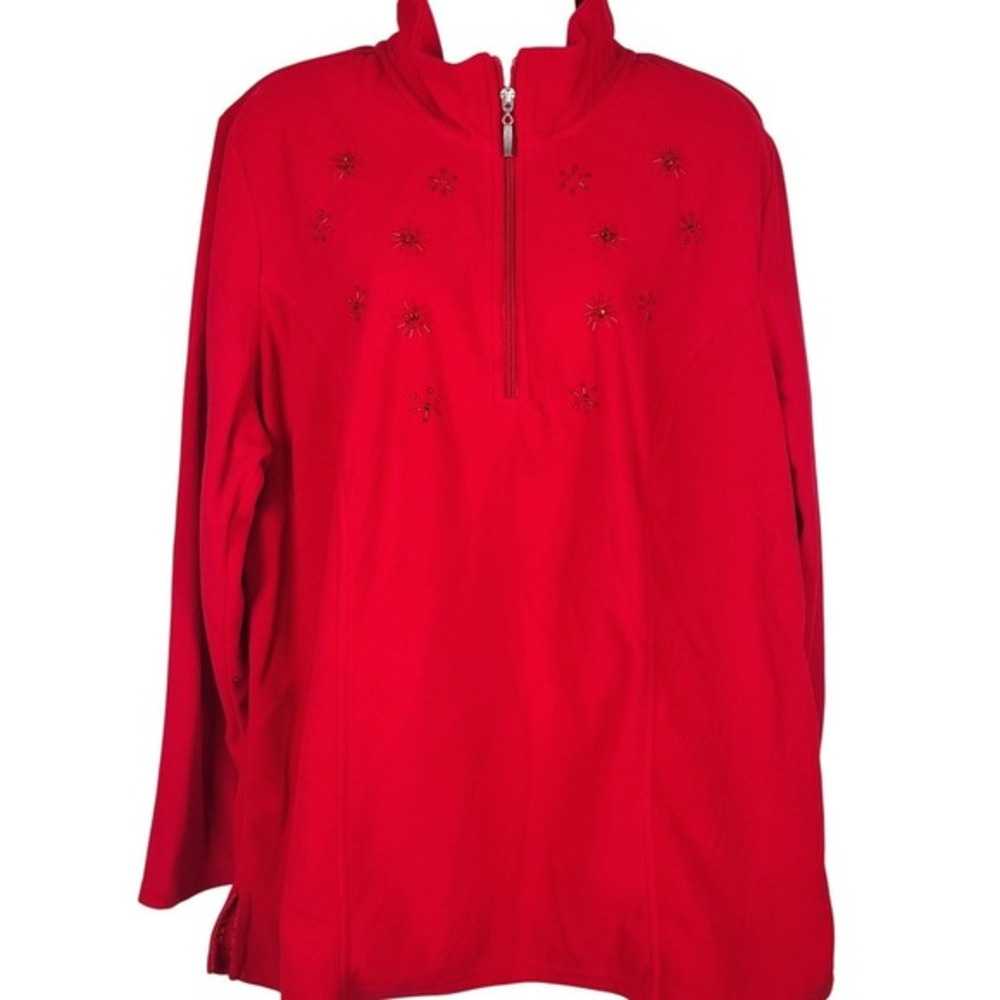 Just My Size JMS Women's‎ Red 1/4 Zip Fleece Pullover Tunic Top 2X winter fall